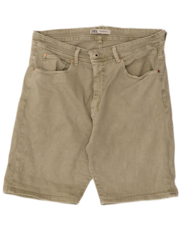 Pantaloni scurți din denim pentru bărbați Zara EU 46 XL W36 Kaki Bumbac