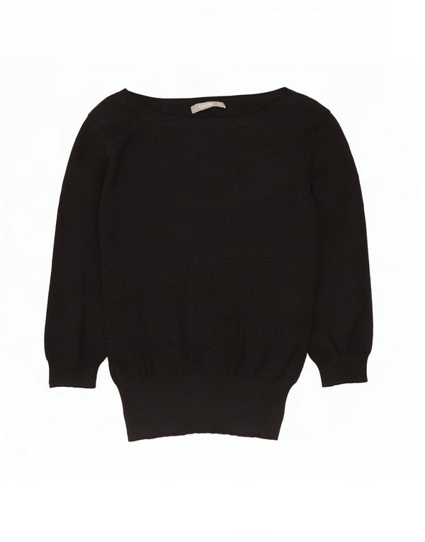Oasis Womens 3/4 Sleeve Boat Neck Jumper Sweater UK 12 Medium Black Cotton