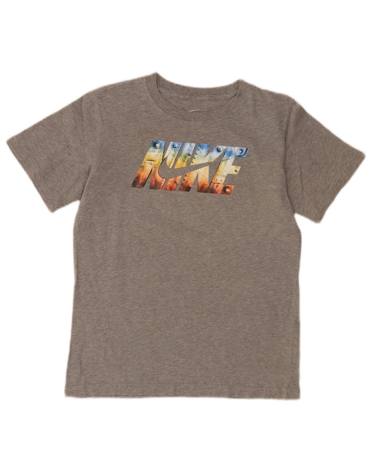 NIKE Boys Graphic T-Shirt Top 10-11 Years Medium Grey Flecked Cotton