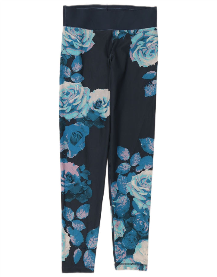 Leggings Climalite Adidas pentru femei Marea Britanie 8/10 Poliester Floral Albastru Mic