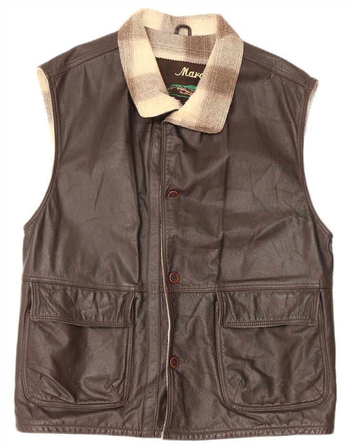 Gilet din piele vintage pentru bărbați IT 48 Medium Brown Colorblock Piele