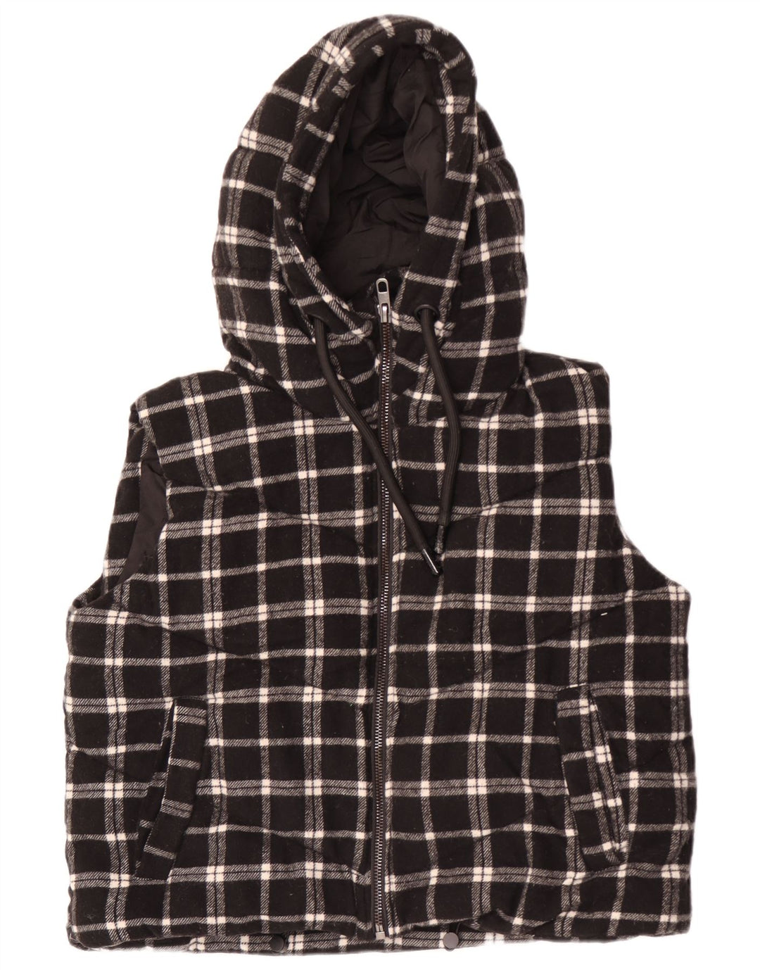 Gilet căptușit cu glugă supradimensionată pentru femei Zara UK 14 Medium Black Check
