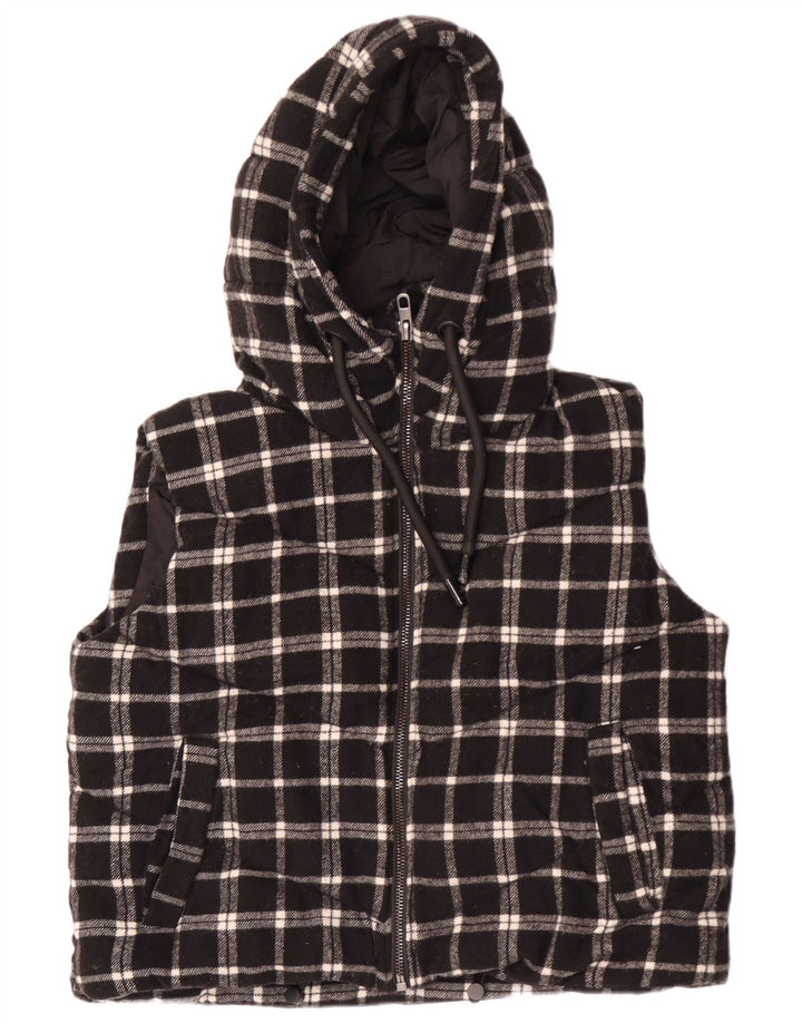 Gilet căptușit cu glugă supradimensionată pentru femei Zara UK 14 Medium Black Check