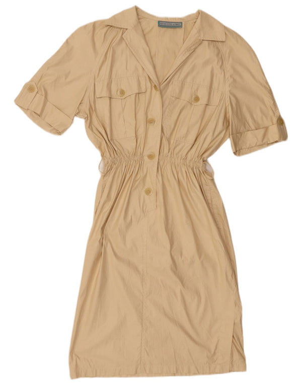 Rochie cămașă cu mânecă scurtă pentru femei vintage UK 14 Bej mediu