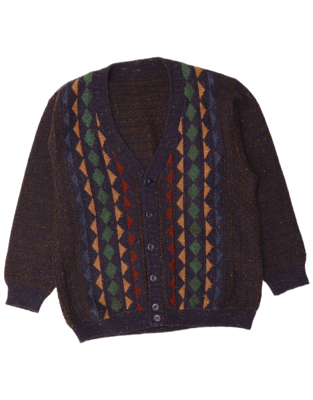 Pulover cardigan pentru bărbați VINTAGE, lână merinos Argyle/Diamond, albastru mare