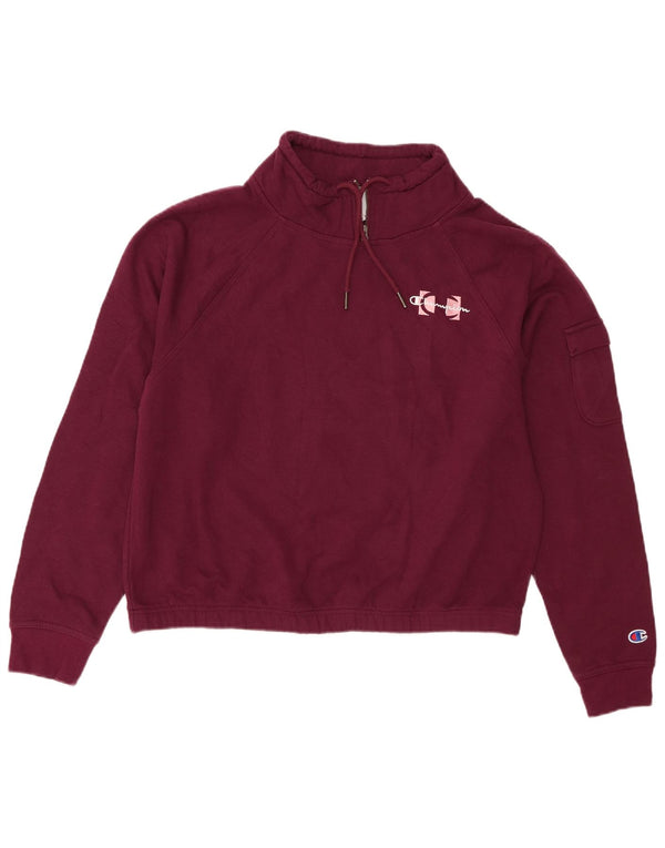 Pulover pentru femei Champion Crop, cu fermoar, cu gât, UK 18 XL, bumbac visiniu