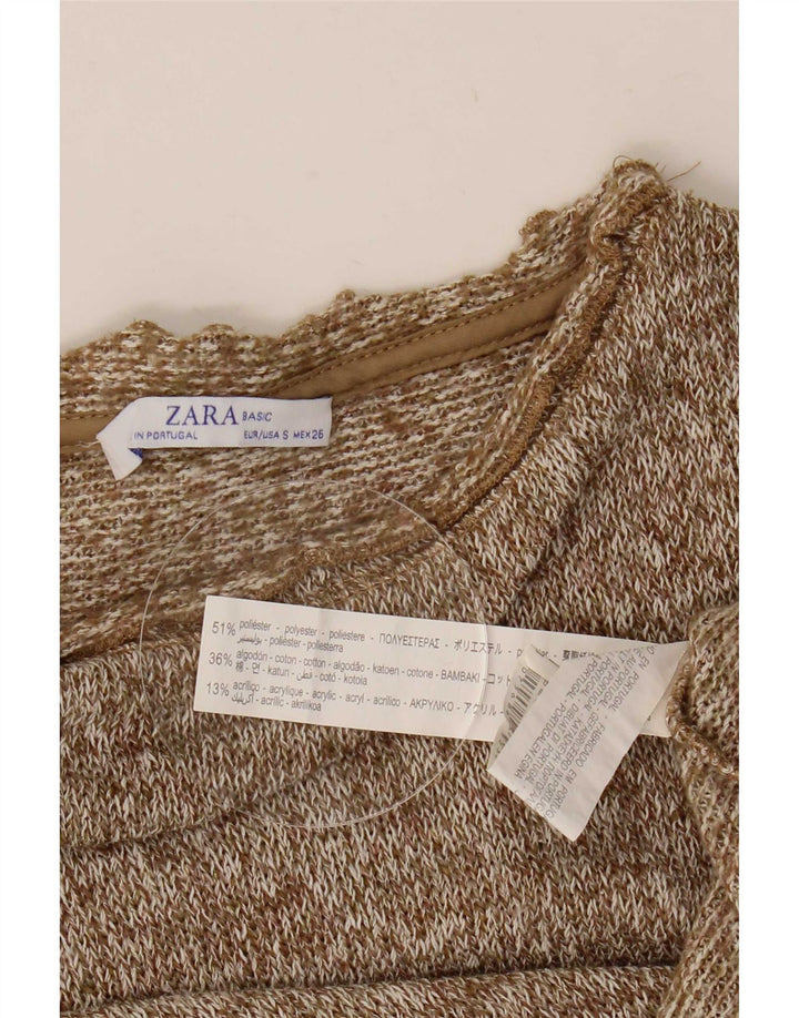 Top supradimensionat pentru femei Zara cu mânecă lungă UK 10 mic, maro, poliester