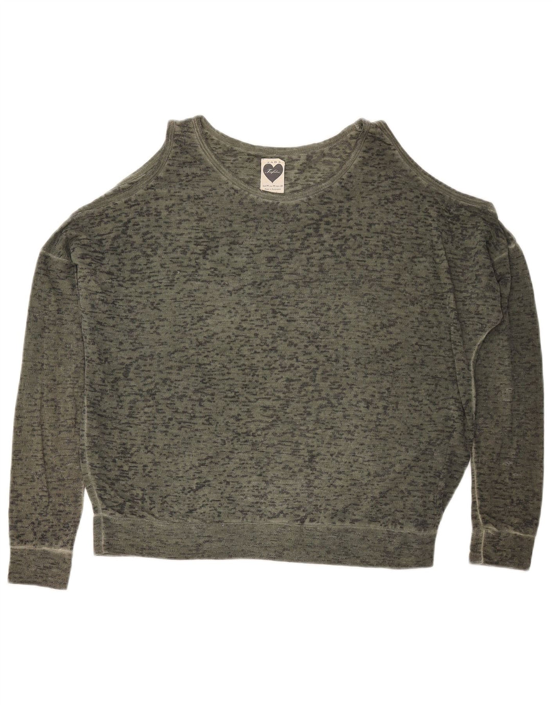 Top supradimensionat ZARA pentru femei cu mânecă lungă UK 14 Medium Kaki Flecked