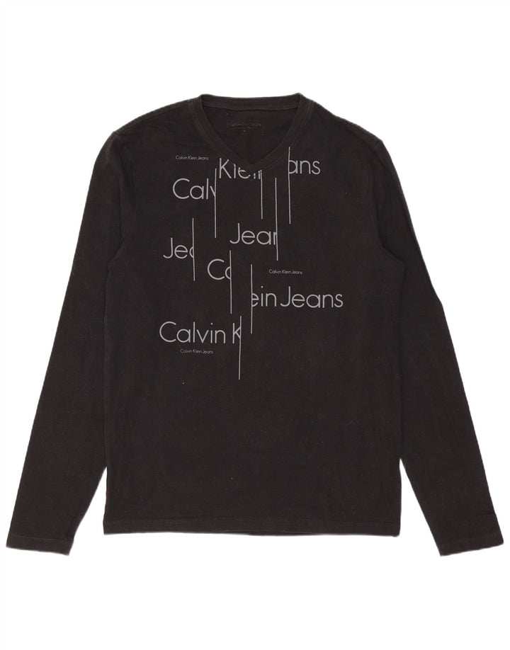 Calvin Klein Jeans Top grafic pentru femei cu mânecă lungă UK 12 Medium Black
