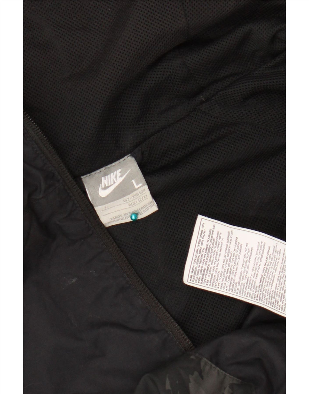 Jachetă de ploaie cu glugă grafică Nike pentru băieți 12-13 ani, mare, neagră, geometrică