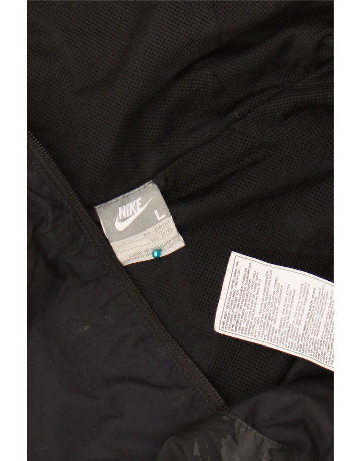 Jachetă de ploaie cu glugă grafică Nike pentru băieți 12-13 ani, mare, neagră, geometrică