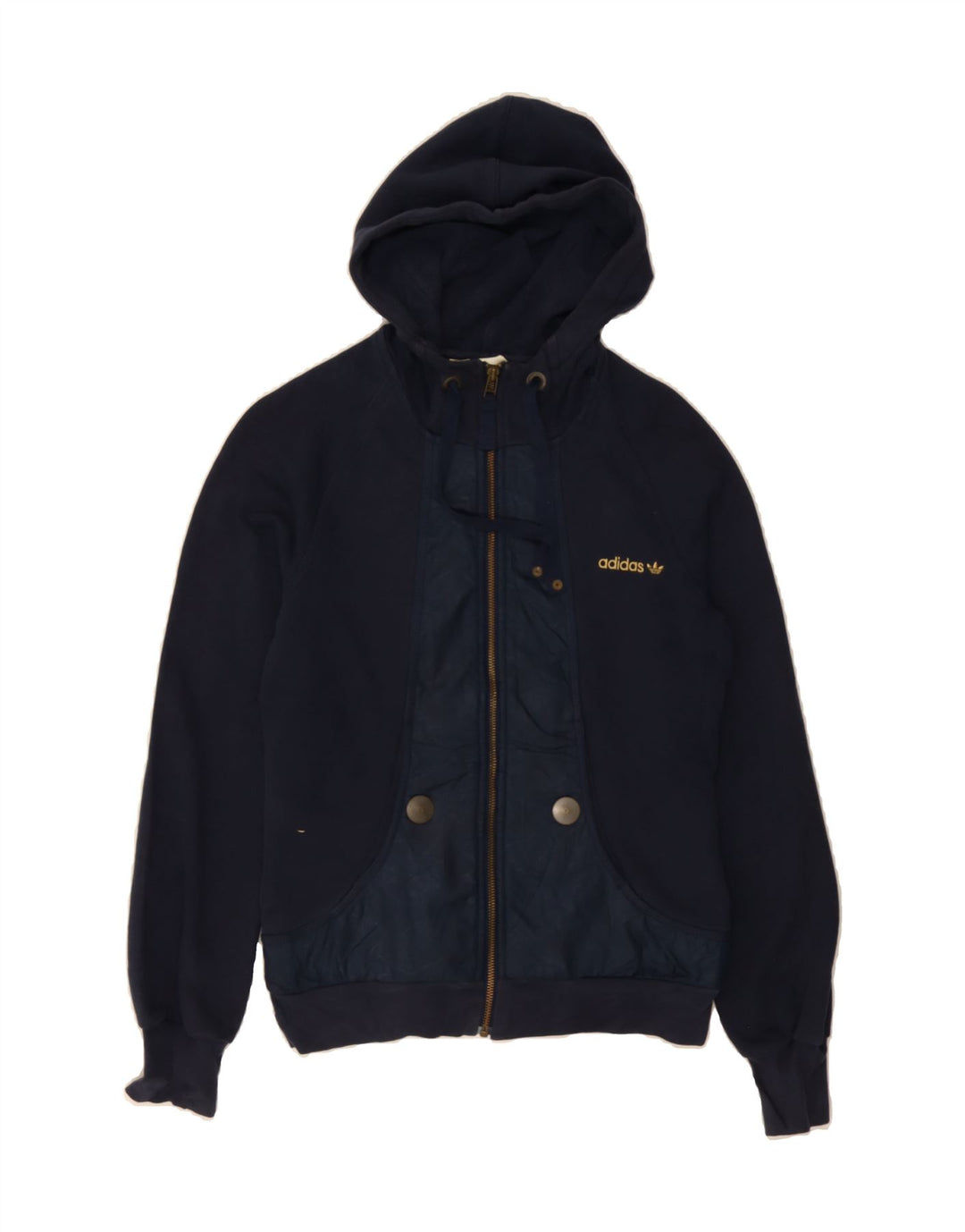 ADIDAS Womens Zip Hoodie Sweater UK 14 Medium Navy Blue Vintage Adidas and Second-Hand Adidas from Messina Hembry 