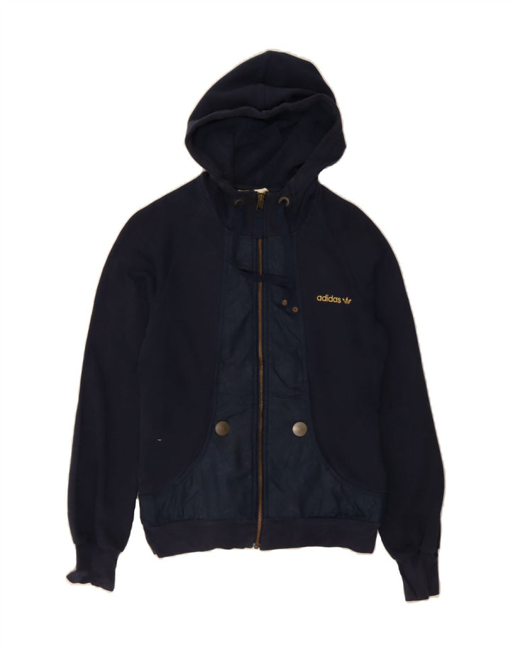 ADIDAS Womens Zip Hoodie Sweater UK 14 Medium Navy Blue Vintage Adidas and Second-Hand Adidas from Messina Hembry 