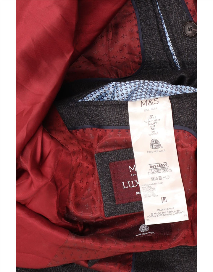 Jachetă pentru bărbați Marks & Spencer pentru bărbați, cu 2 nasturi, UK 40, lână mare cu carouri, gri