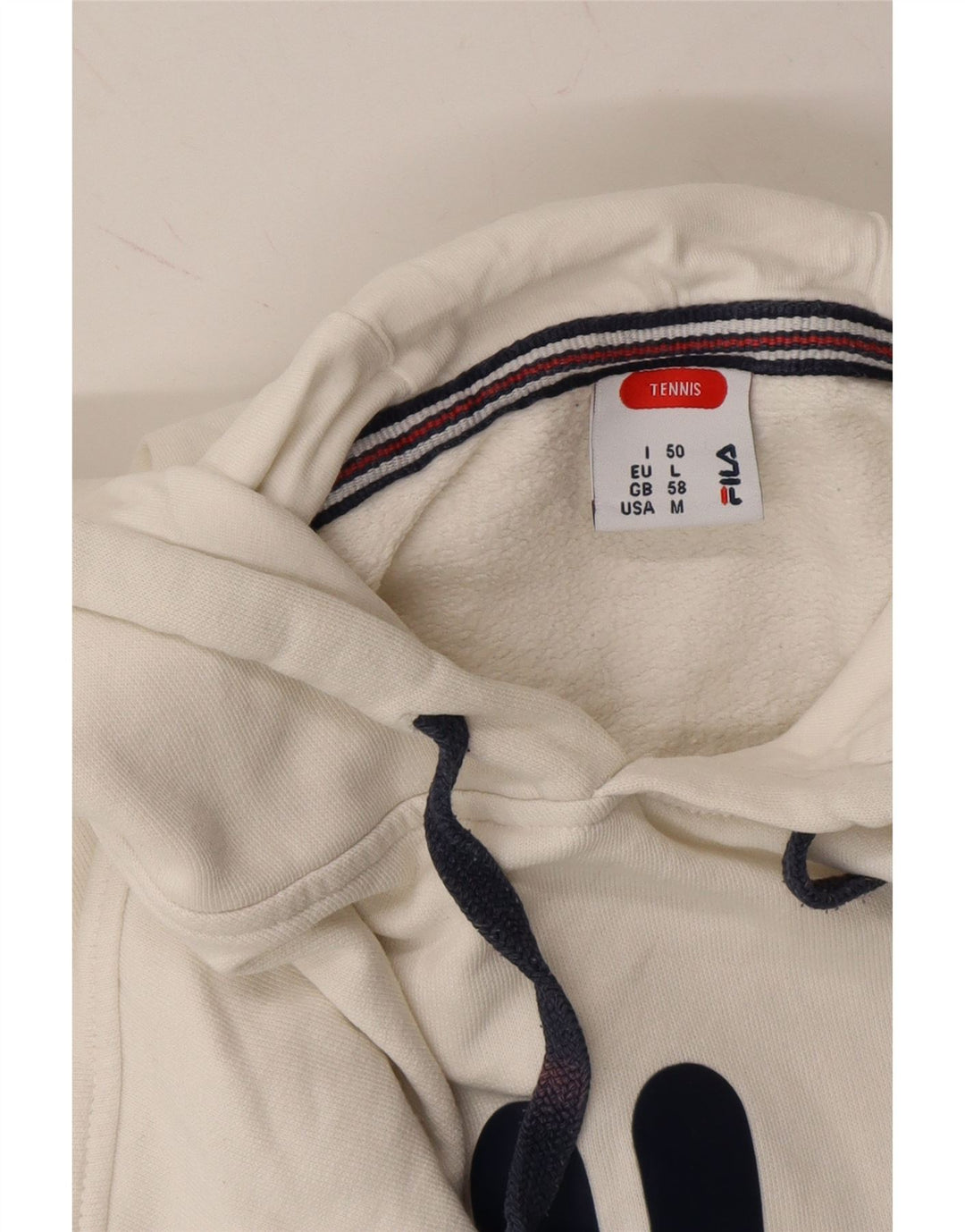 FILA Mens Graphic Hoodie Jumper Large White Cotton Vintage Fila and Second-Hand Fila from Messina Hembry 