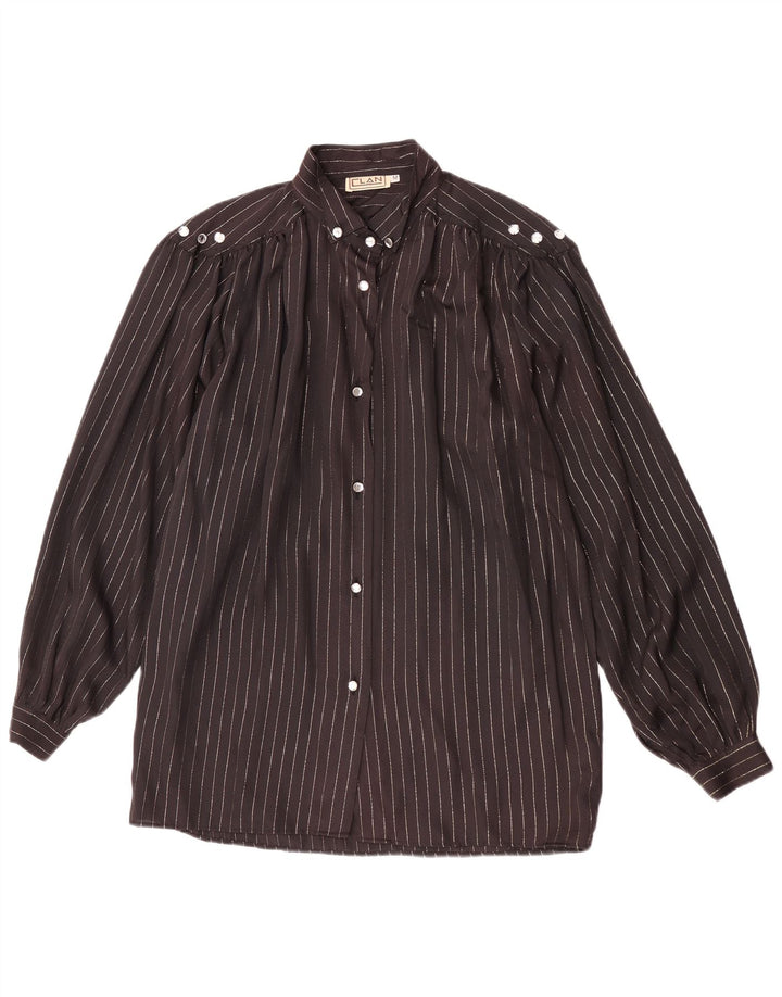 Bluză de cămașă vintage pentru femei UK 14 Medium Black Pinstripe