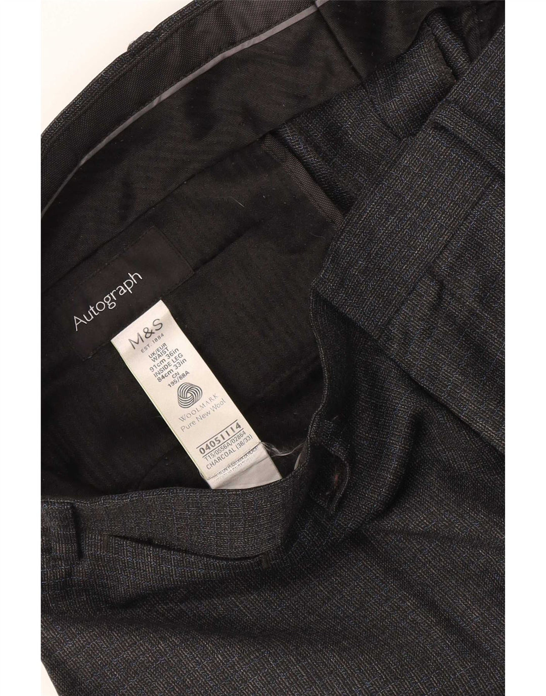 Marks & Spencer Pantaloni de costum drept autograf pentru bărbați L36 L33 Lână gri