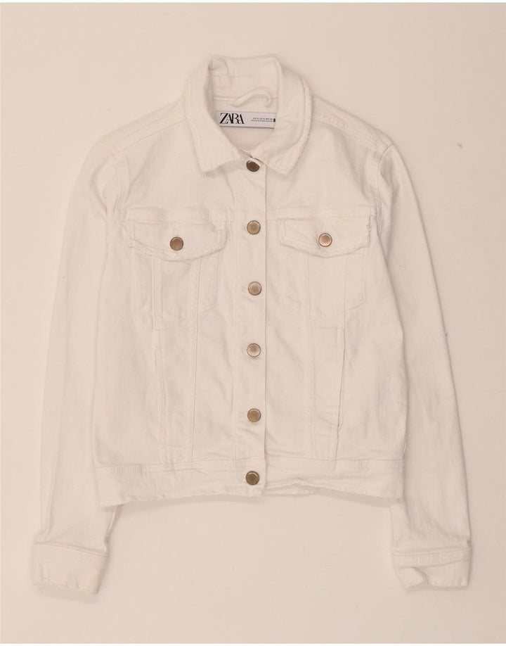 ZARA Womens Crop Denim Jacket UK 10 Small White Vintage Zara and Second-Hand Zara from Messina Hembry 