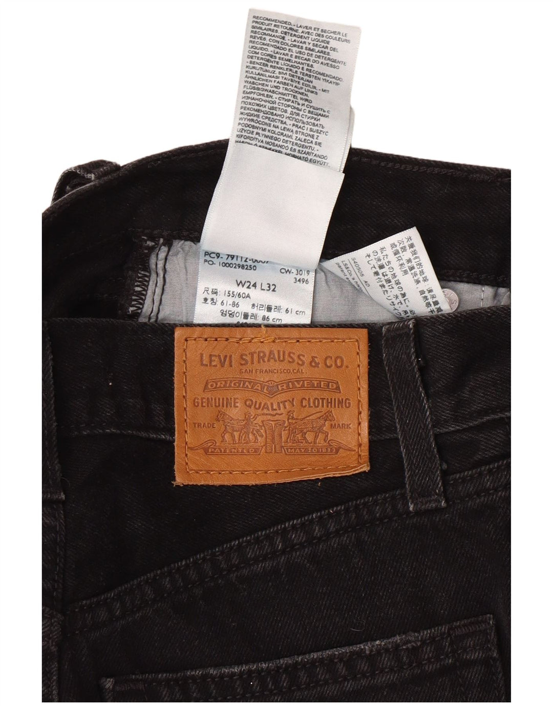 Blugi Levi's pentru femei cu talie înaltă cu picioare largi L24 L32, bumbac negru, clasici