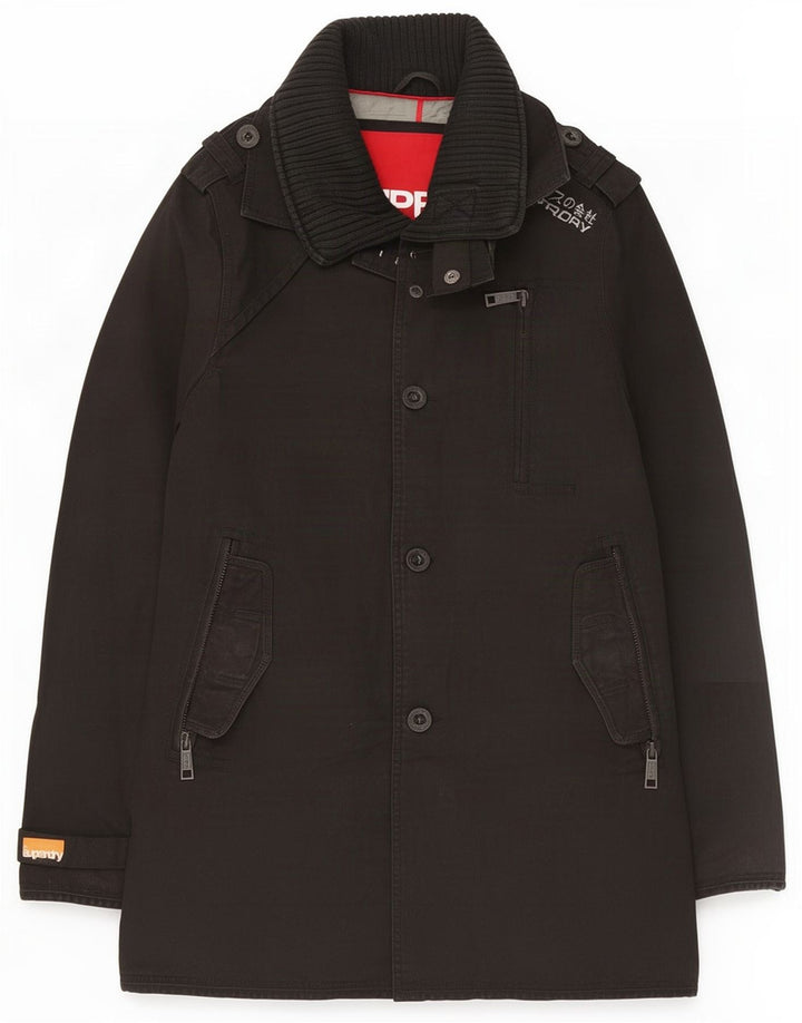 Trench Superdry pentru bărbați UK 38, bumbac mediu negru