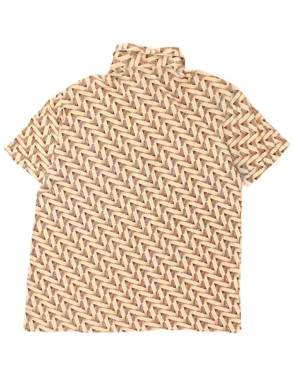 Tricou polo vintage pentru bărbați, bumbac geometric, bej mediu