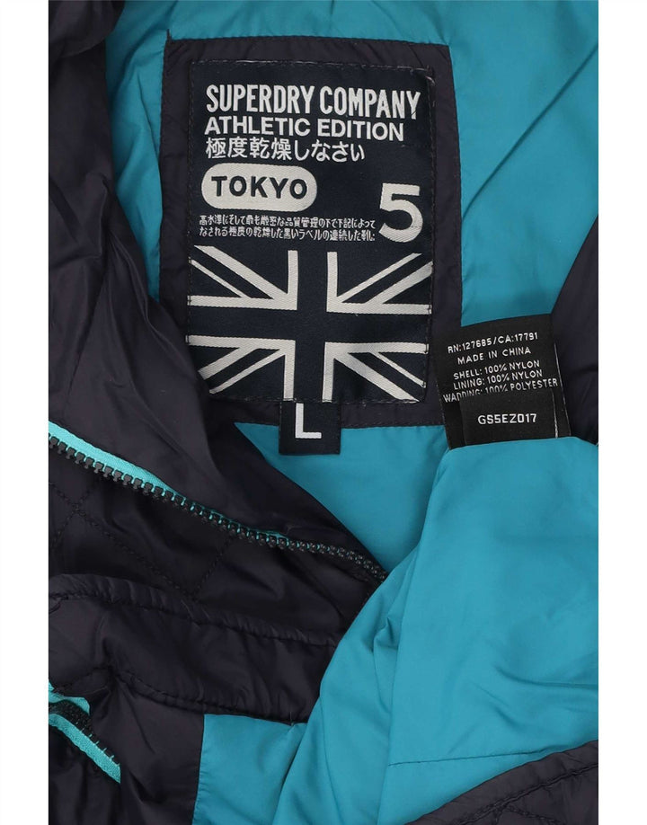 Jachetă matlasată cu glugă Superdry pentru femei UK 14 mare, nailon bleumarin