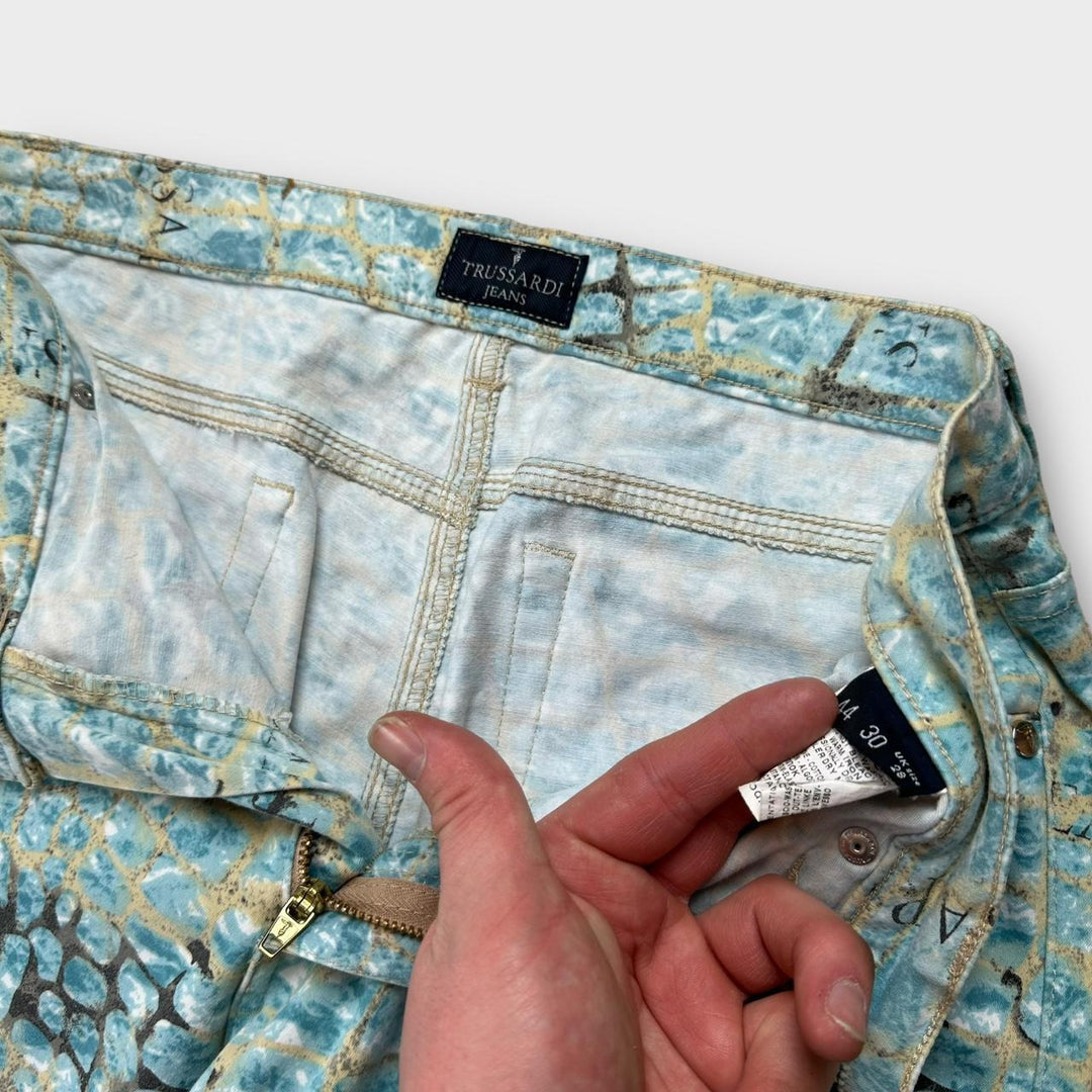 Pantaloni vintage Trussardi cu imprimeu crocodil