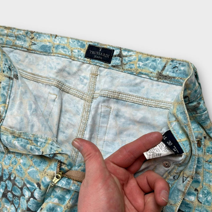 Pantaloni vintage Trussardi cu imprimeu crocodil