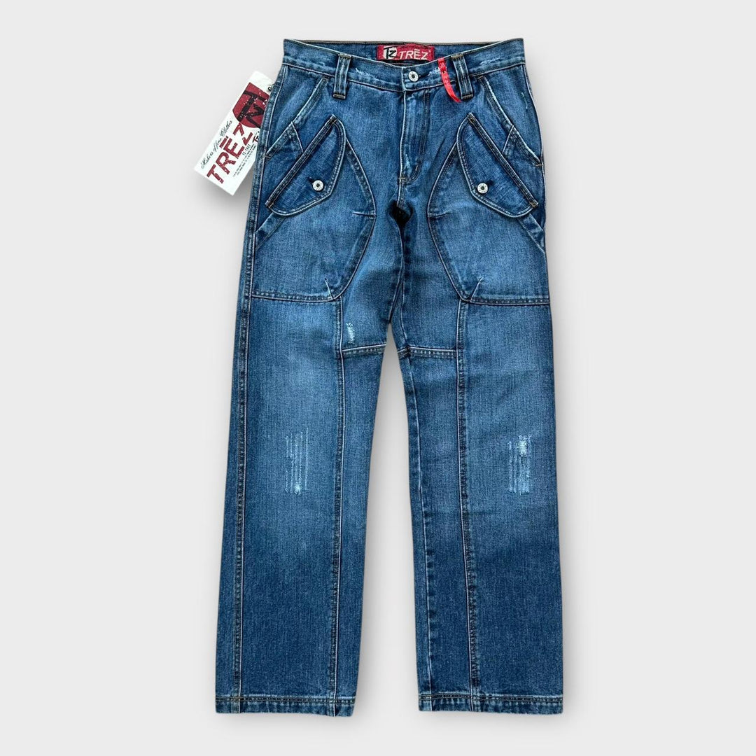 Blugi vintage Y2K din denim cu picioare largi - 28 talie