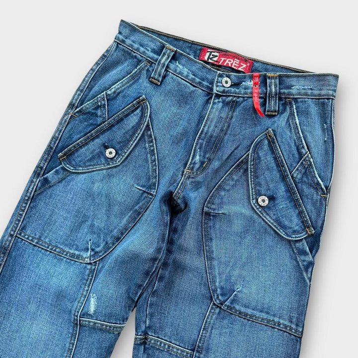 Blugi vintage Y2K din denim cu picioare largi - 28 talie