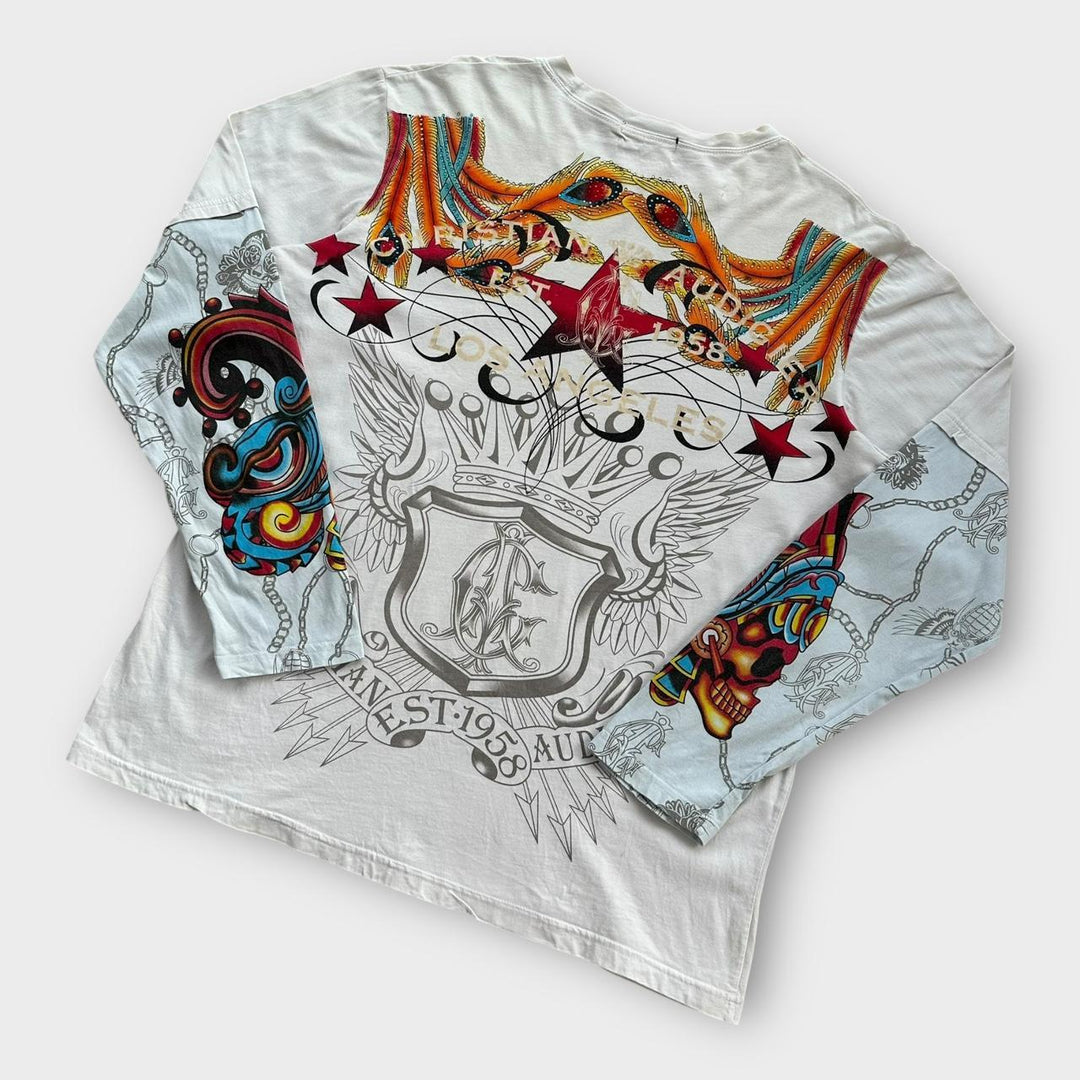 Tricou Christian Audigier Ed Hardy cu mânecă lungă - mediu (se potrivește ca un XL)