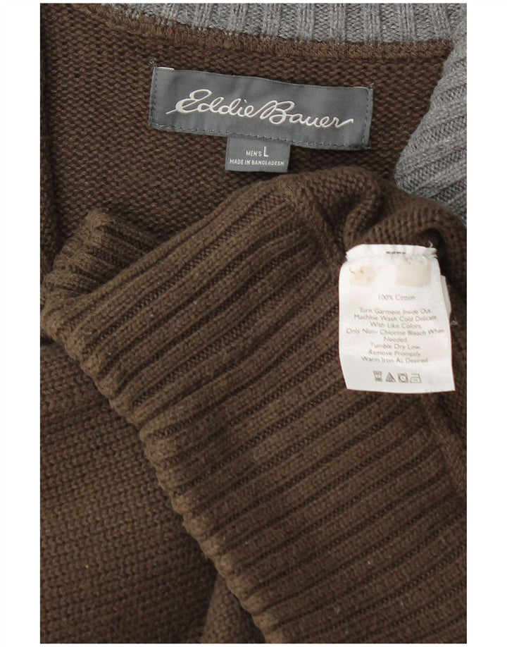 EDDIE BAUER Pulover cu fermoar pentru bărbați, bumbac maro mare