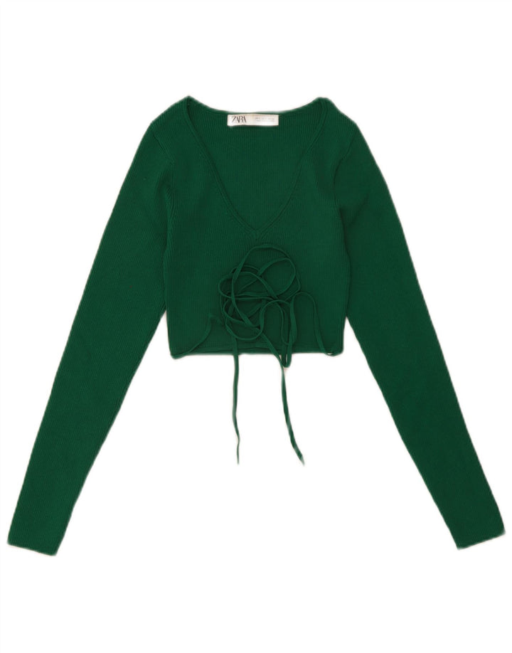 Crop Top cu mânecă lungă pentru femei Zara UK 8 Small Green