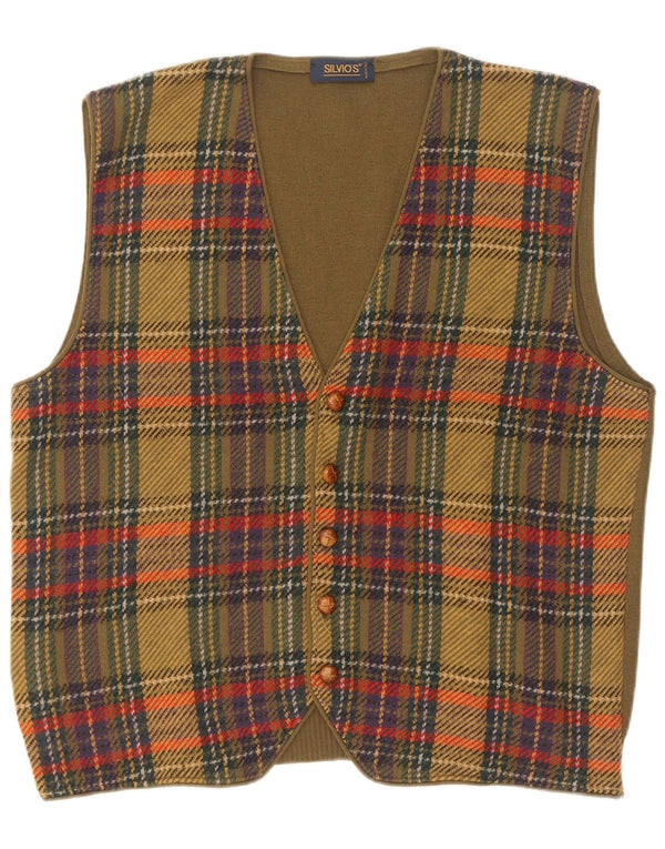 Cardigan Vintage fără mâneci pentru bărbați IT 54 XL Kaki Check Wool