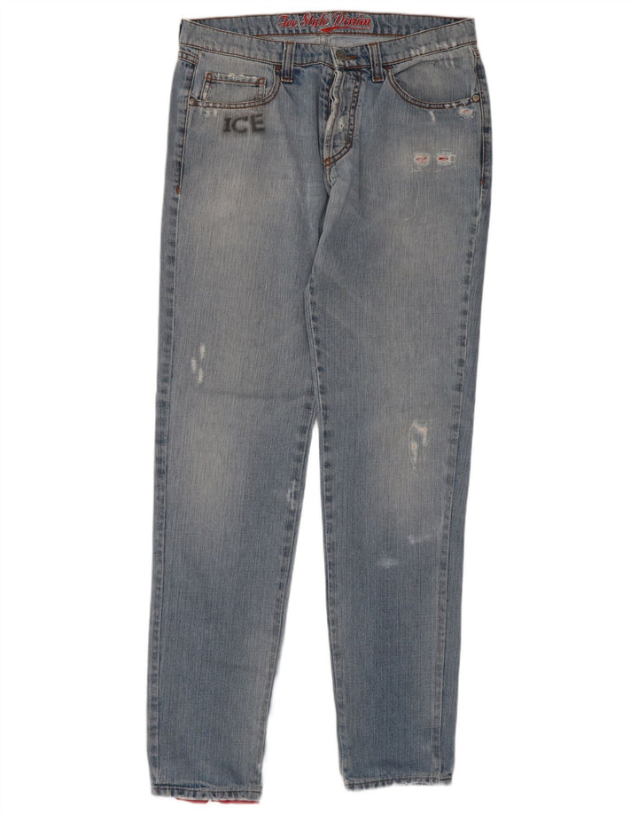 Blugi slim pentru femei Iceberg Pluto Distressed W32 L32 Blue Bumbac Cartoon