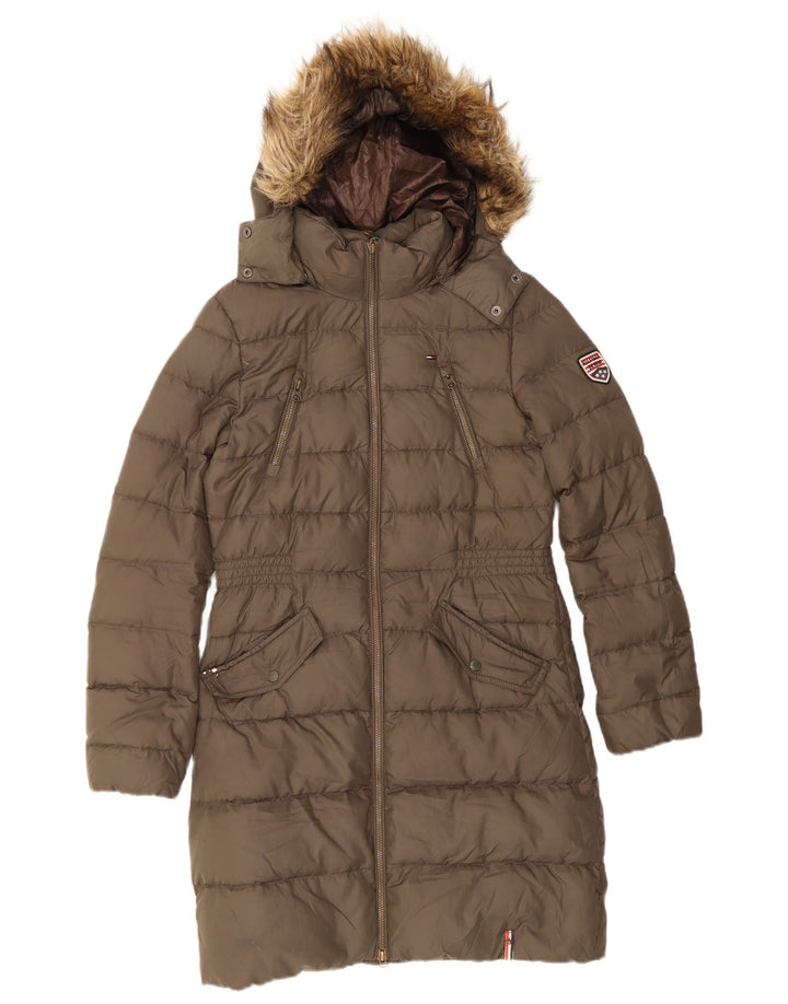 Palton căptușit cu glugă pentru femei Tommy Hilfiger UK 10 Poliester kaki mic