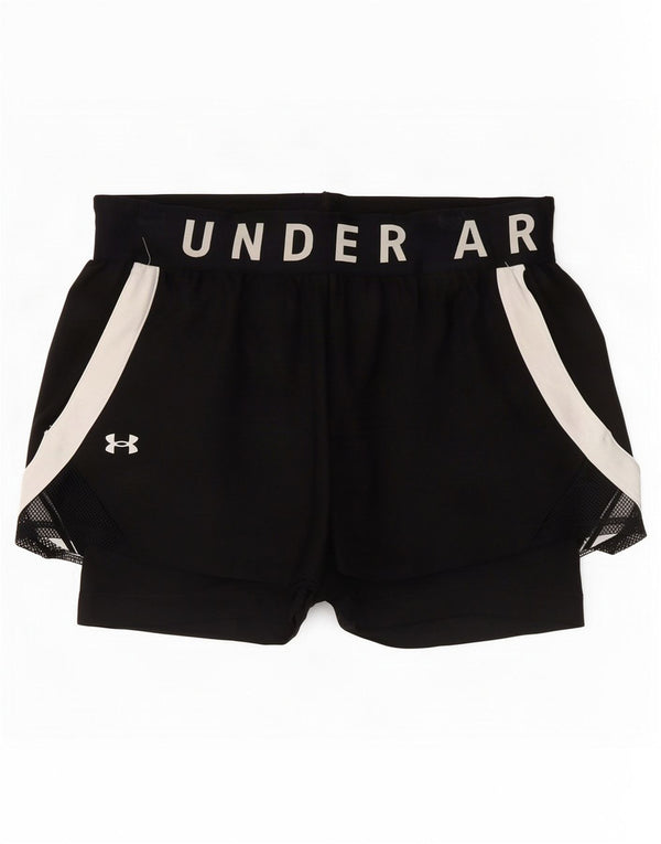 Pantaloni scurți sport grafic Under Armour pentru femei UK 8 Small Black Colorblock