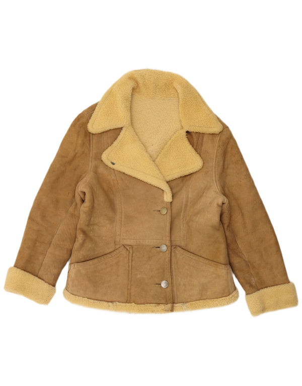 Jachetă din shearling pentru femei VINTAGE UK 14 mare bej