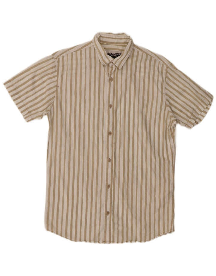 Cămașă Jack & Jones pentru bărbați cu mânecă scurtă, bumbac cu dungi, bej mediu