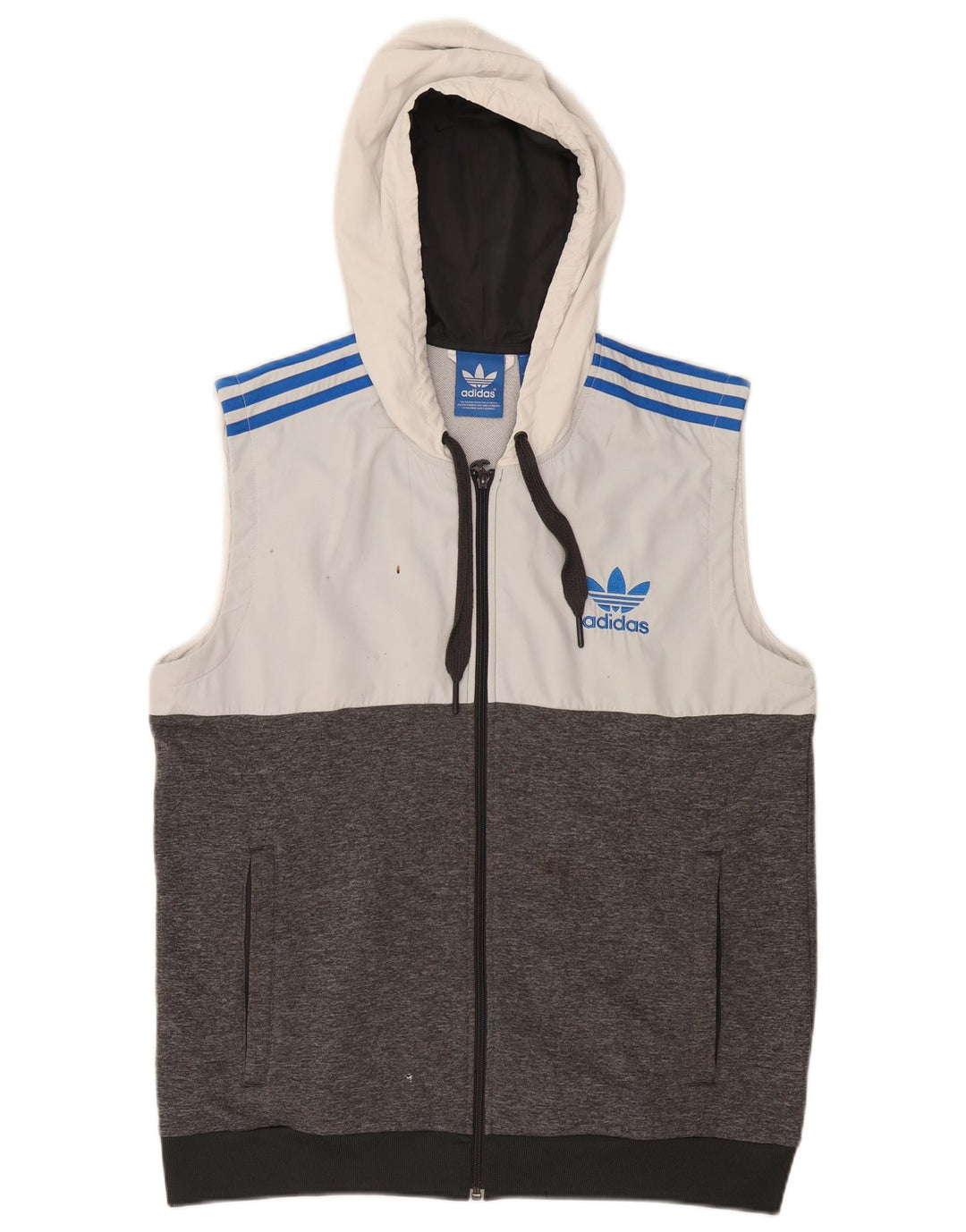 Pulover ADIDAS pentru bărbați, fără mâneci, cu fermoar, poliester color bloc, gri mare