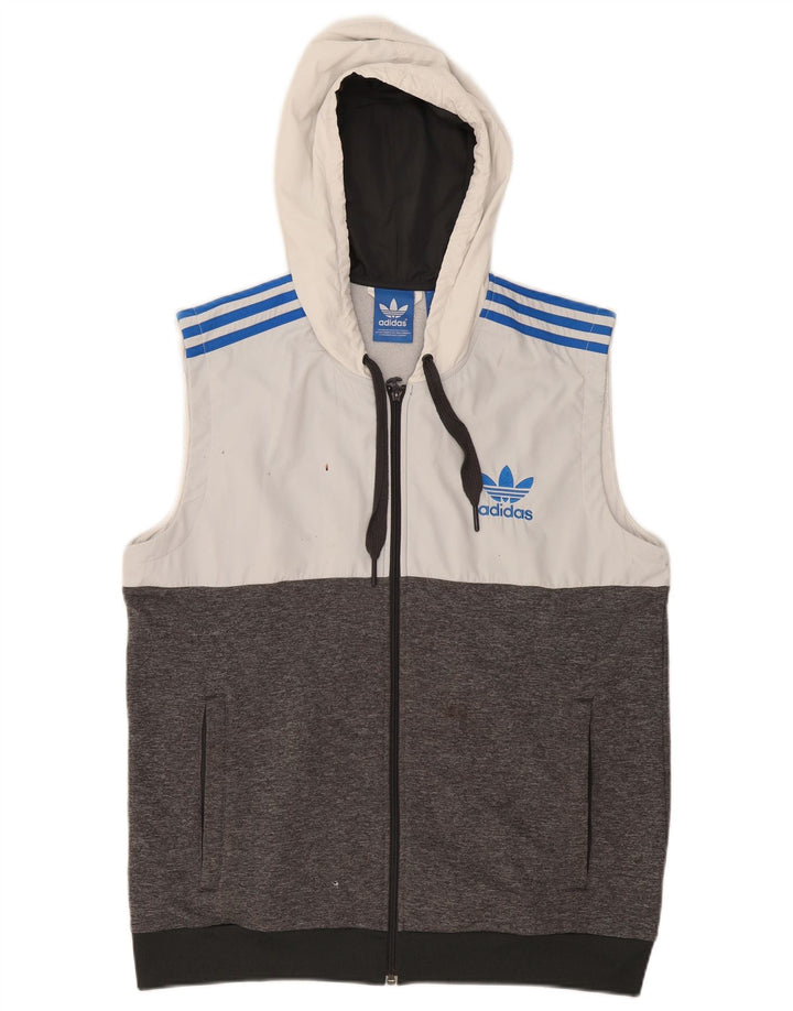 Pulover ADIDAS pentru bărbați, fără mâneci, cu fermoar, poliester color bloc, gri mare