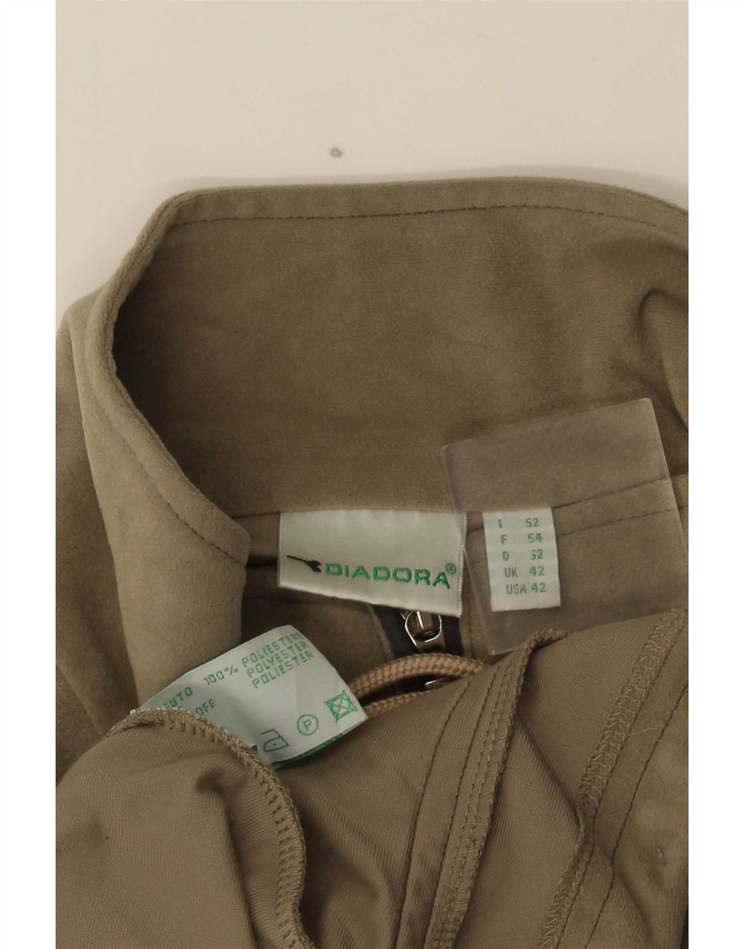 Diadora Mens Velour Trening Top Jacket UK 42 Large Kaki Poliester