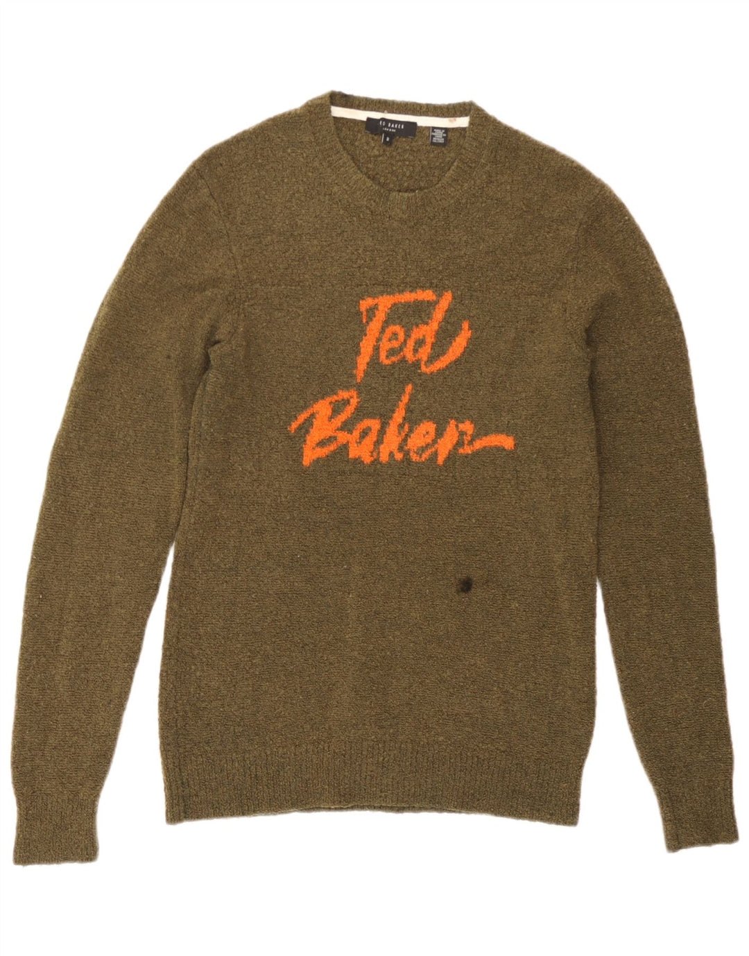 Pulover Ted Baker pentru bărbați, cu grafică, cu decolteu, mărimea 2, lână kaki mică