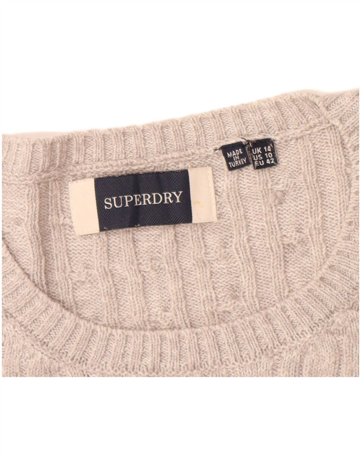 SUPERDRY Pulover cu gât de barcă pentru femei UK 14 mare, gri acrilic