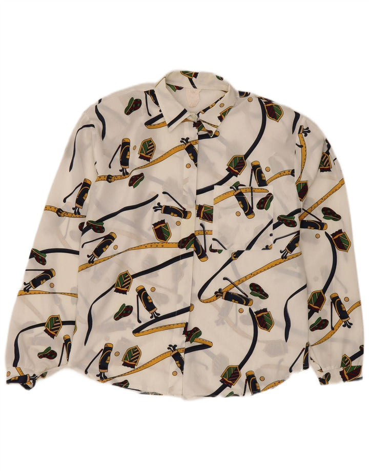 VINTAGE Cămașă cu model abstract pentru femei IT 42 Medium White