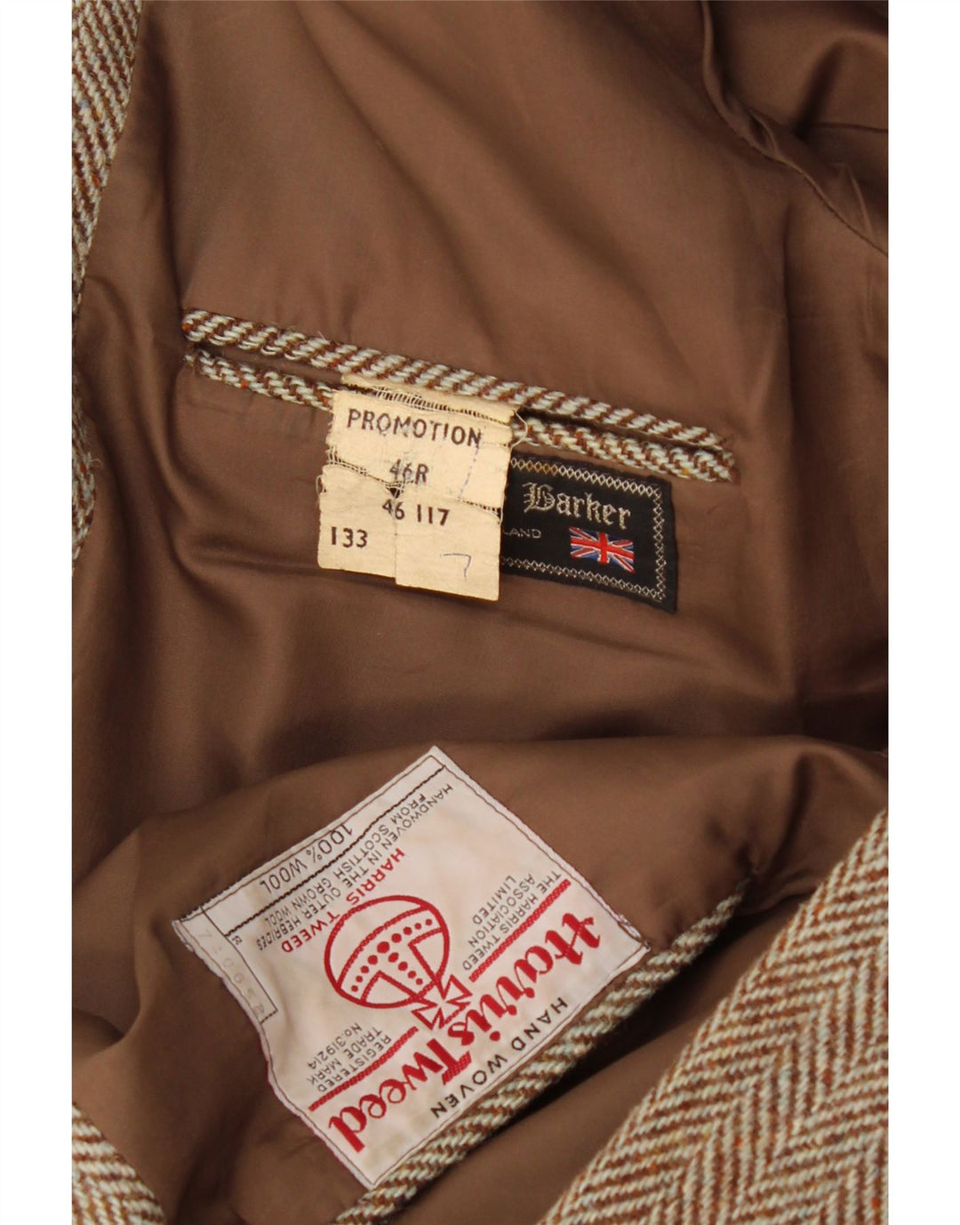 Jachetă pentru bărbați Barker Harris Tweed, cu 2 nasturi, Marea Britanie 46 3XL, maro, oase