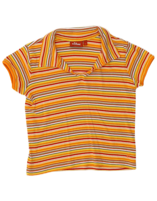 Tricou polo S.Oliver pentru femei UK 14 mare, bumbac cu dungi galbene