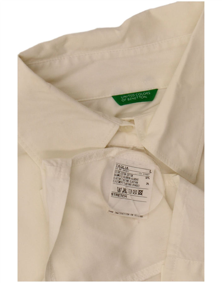 Bluză cu cămașă crop BENETTON pentru femei UK 14, mare, alb, bumbac