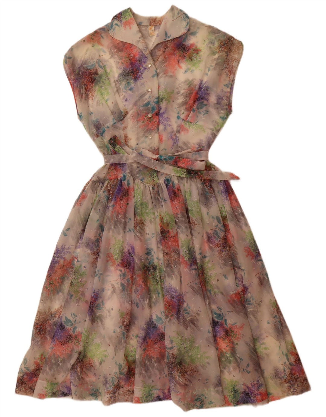 Rochie vintage pentru femei fără mâneci în linie A UK 14 Medium Multicolor Floral