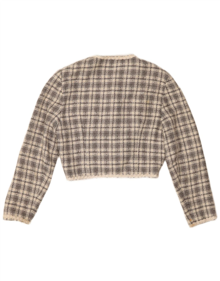 Jachetă Bolero Vintage pentru Damă, cu 3 Nasturi, EU 36, Gri mic, Acrilic
